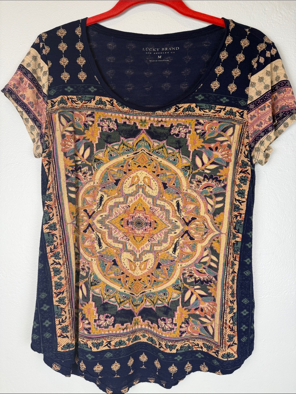 Lucky Brand Persian Carpet Mandala Tee Boho Navy Medium M